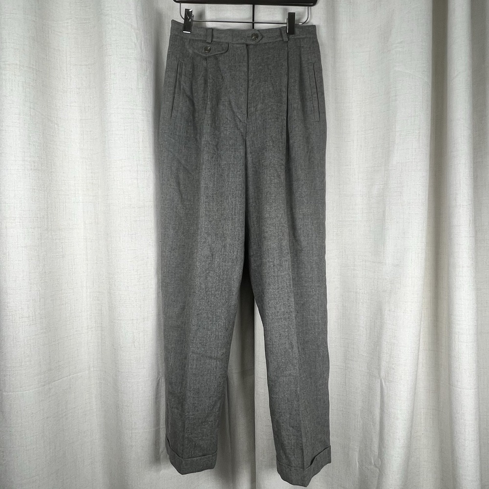 Vintage Lauren Ralph Lauren Worsted Wool Pants Cuffed Grey Womens 8 Petite
